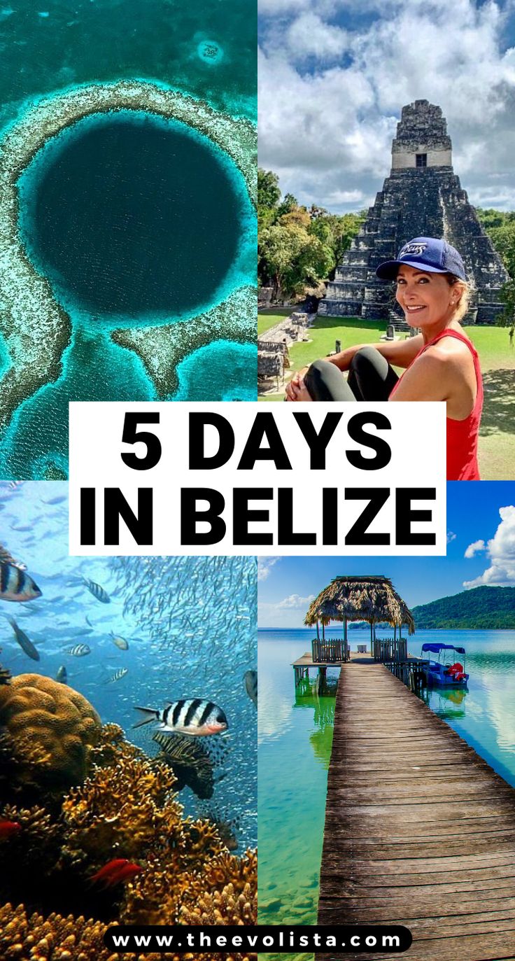 a collage of photos with the words 5 days in belize on it and an image