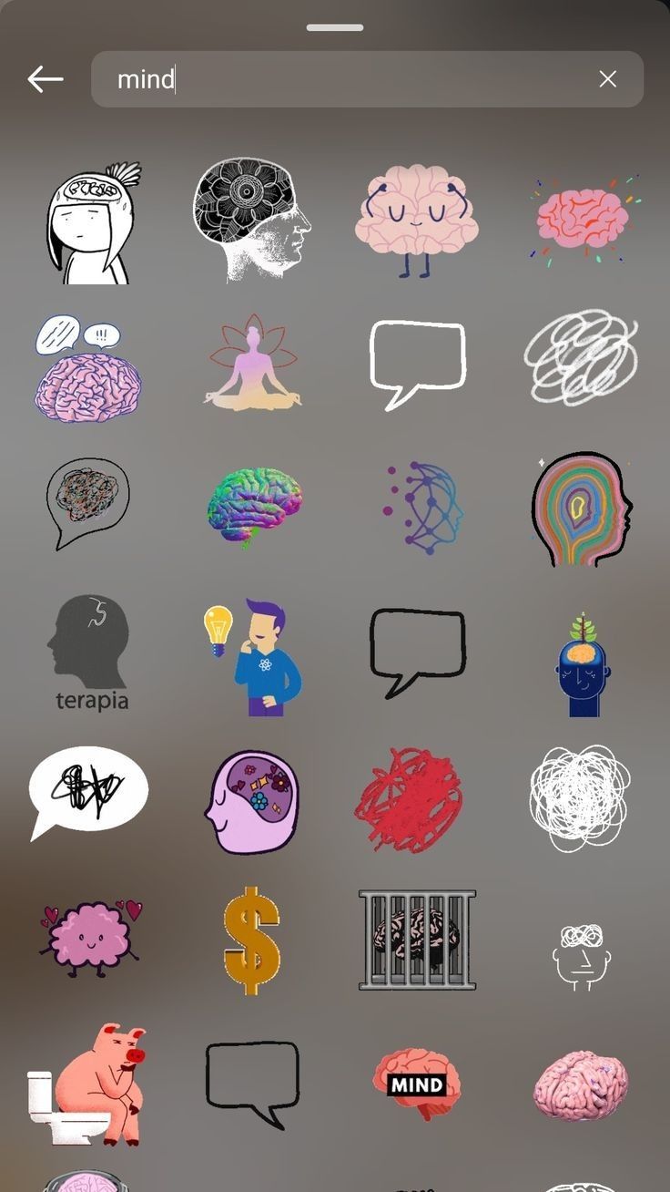 an iphone screen with several stickers on it, including the words brain and speech bubbles