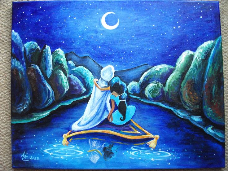 a painting of two people sitting in the water