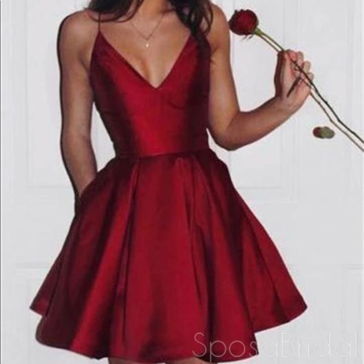 The Dress Is By Vnaix, Has Fairly Deep Pockets, Never Worn, And Fits Sizes 6-8 With The Adjustable Corset Style On The Back. Burgundy Homecoming Dress, Burgundy Homecoming Dresses, Jacques Fath, Gaun Fashion, Satin Homecoming Dress, Prom Dresses With Pockets, Junior Prom Dresses, V Neck Prom Dresses, Prom Dresses For Teens