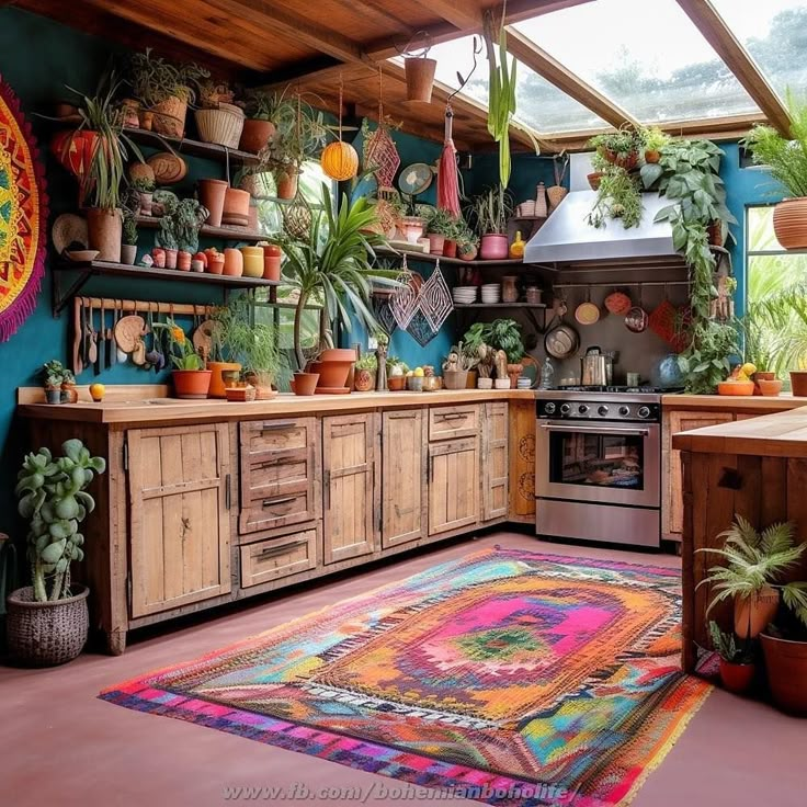 a kitchen filled with lots of potted plants