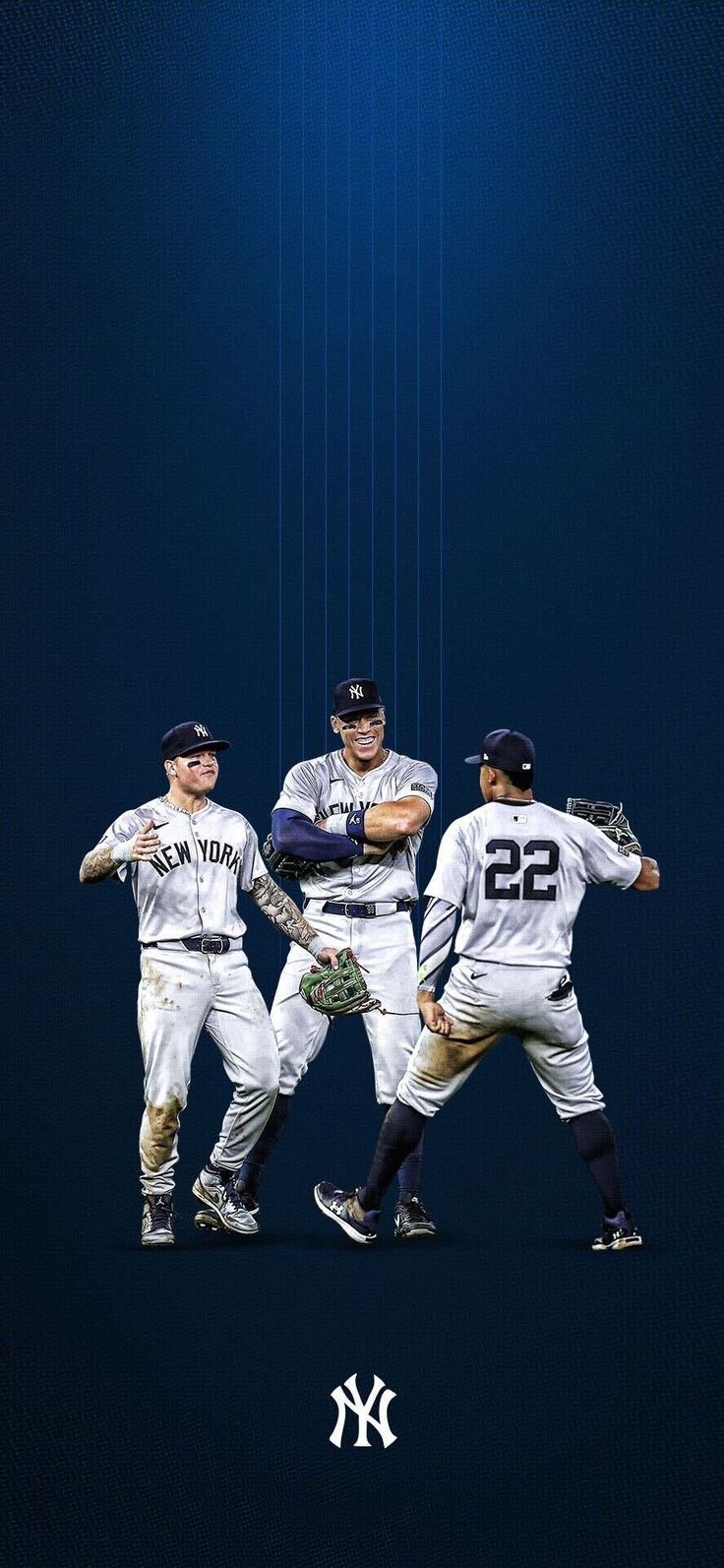 three baseball players standing in the middle of a photo