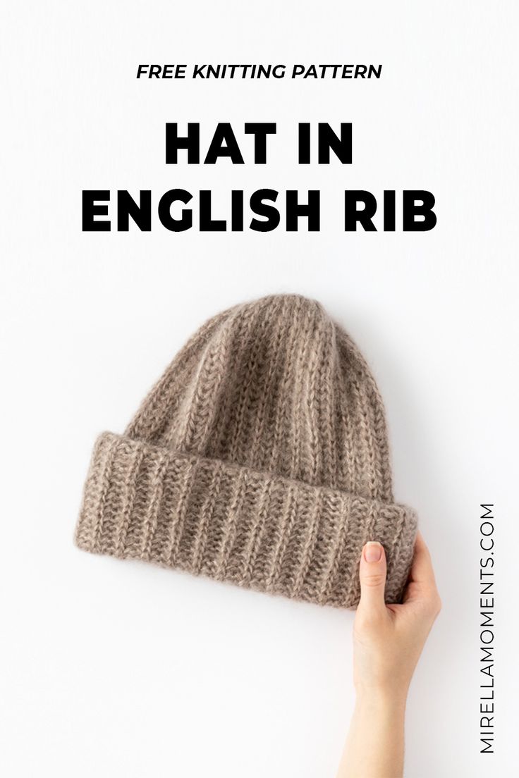 a knitted hat in english rib is shown with the text, free knitting pattern