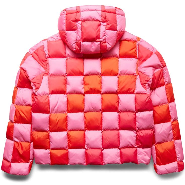 GRADIENT CHECKER HOODED PUFFER COAT WOVEN PINK | Bodega Fever Dream, Kim Jones, Dover Street Market, Street Market, Pink M, Venice Beach, Detachable Hood, In Boston, Ski Wear