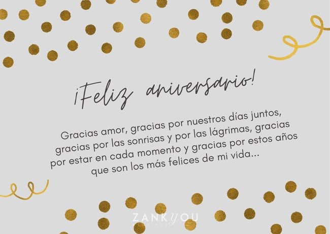 a card with gold confetti on it and the words feliz aniveres