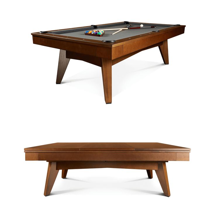 the pool table is made from wood and has two different angles to fit into it