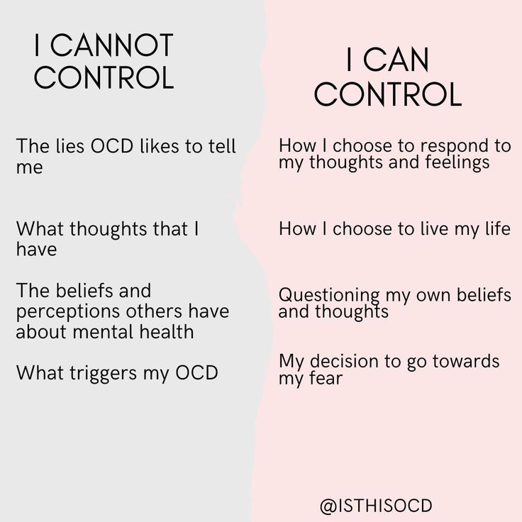 Knowing what you can and can’t control can help in all areas of life, not just with OCD. Know that you can control your actions and responses, but not your thoughts. We can change our own behavior, but not the behavior of others. Ultimately, we want to change our response to our thoughts and eliminate the compulsions that keep OCD alive and strong. Quotes To Help Ocd, Calming Ocd Thoughts, Daily Affirmations For Ocd, Coping Mechanism For Ocd, Ways To Help Ocd, Ocd Therapy Activity, Ocd Quotes Strength, Compulsive Thoughts, How To Overcome Ocd