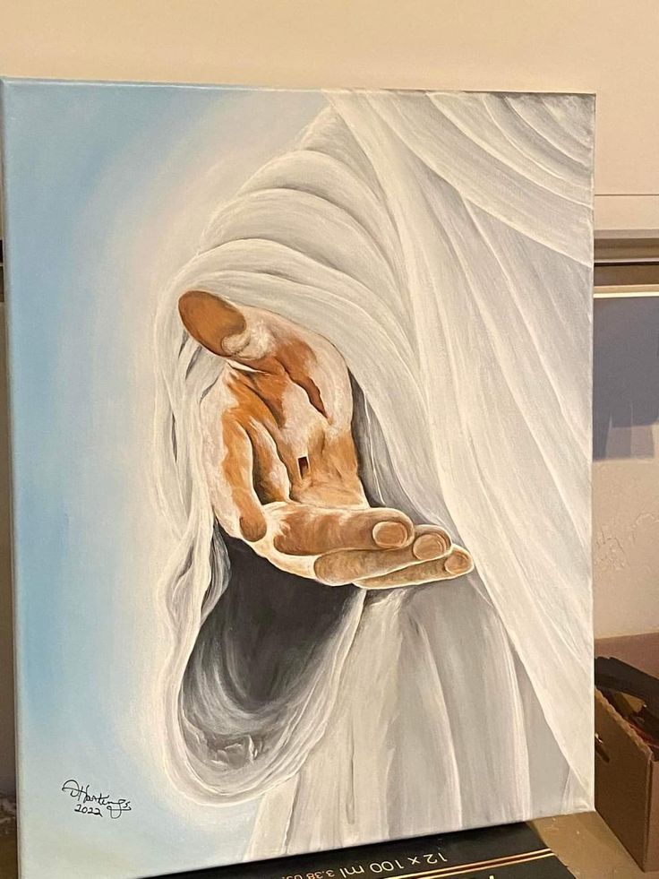 an oil painting of a hand coming out of a tunnel