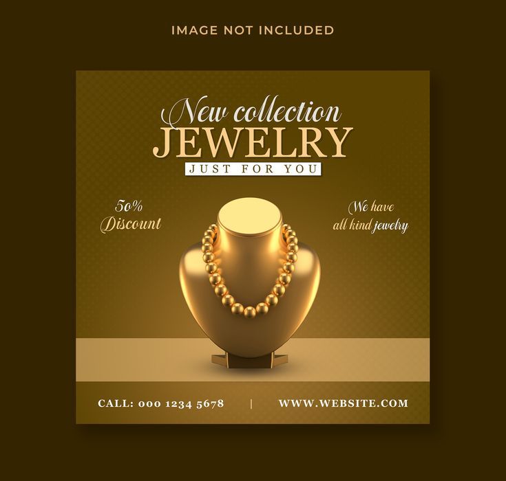 a flyer for a jewelry store with an image of a gold necklace and pearls on it