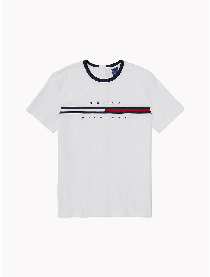 Tommy Hilfiger men’s tee. Our perfectly-fitted signature tee, washed to feel like you’ve been wearing it for years. Part of our Adaptive Collection, designed for ease of dressing in classic Tommy style.  Material: 100% Cotton. Classic Crew Neck T-shirt With Text Print, Classic Crew Neck Top With Signature Stripes, Classic Tommy Hilfiger T-shirt For Summer, Classic Tommy Hilfiger Summer T-shirt, Summer Short Sleeve T-shirt With Signature Stripes, White Short Sleeve Tops With Signature Stripes, Casual T-shirt With Signature Stripes And Short Sleeves, Classic Summer Tops With Signature Stripes, White Short Sleeve T-shirt With Signature Stripes