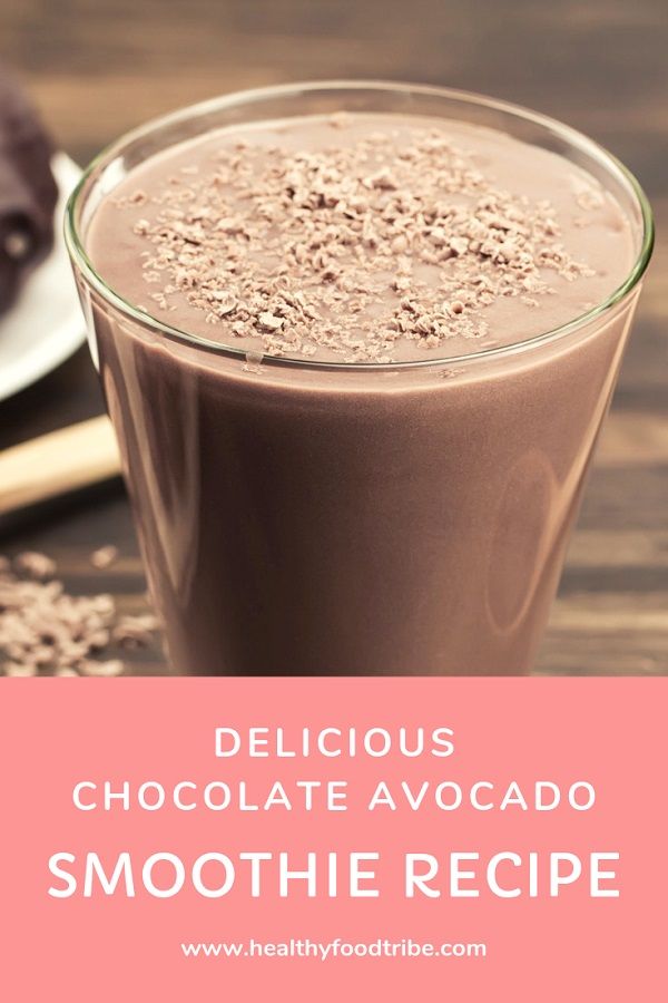 chocolate smoothie with text overlay that reads 6 delicious and healthy chocolate smoothie recipes