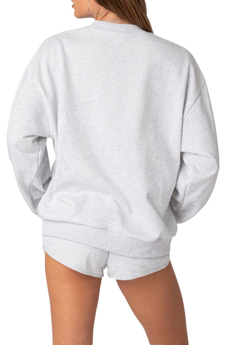 Varsity-style lettering sweeps over a comfy cotton-blend sweatshirt that celebrates the sunny state. Crewneck 50% cotton, 50% polyester Machine wash, dry flat Imported Comfy Crew Neck Hoodie For Loungewear, Casual Crew Neck Sweatshirt For Lounging, Comfortable Cotton Sweatshirt For Loungewear, Relaxed Crew Neck Sweats For Lounging, Relaxed Fit Crew Neck Tops For Lounging, Relaxed Fit Crew Hoodie For Loungewear, Sporty French Terry Sweatshirt For Lounging, Relaxed Cozy Fit Cotton Sweatshirt, Casual Drop Shoulder Lounging Top