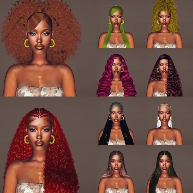 the different types of hair are shown in this image, including black women with red and green hair