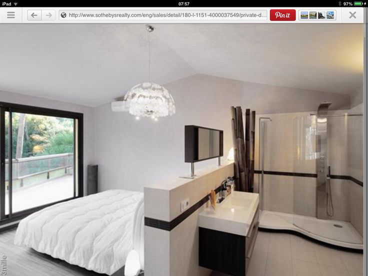 an image of a bedroom and bathroom in the same room as seen on google maps