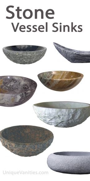 stone vessel sinks are shown in different colors and sizes, with the words'stone vessel sinks'above them