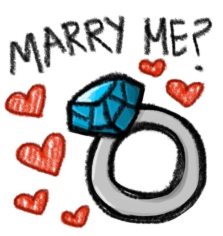 a drawing of a diamond ring with hearts around it and the words marry me?