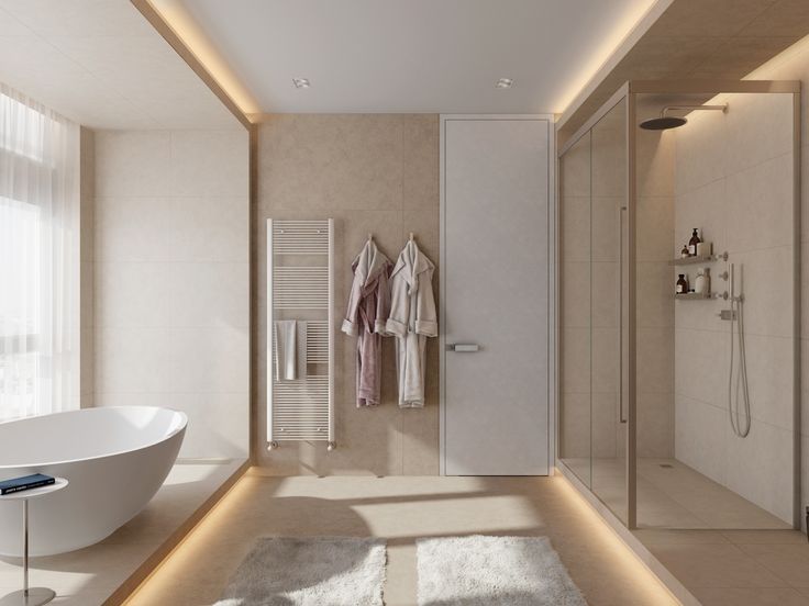 a bathroom with a bathtub, sink and towel rack on the wall next to it