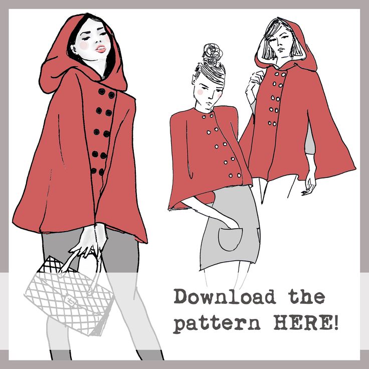 two women in red coats with the words,'down to the pattern here '