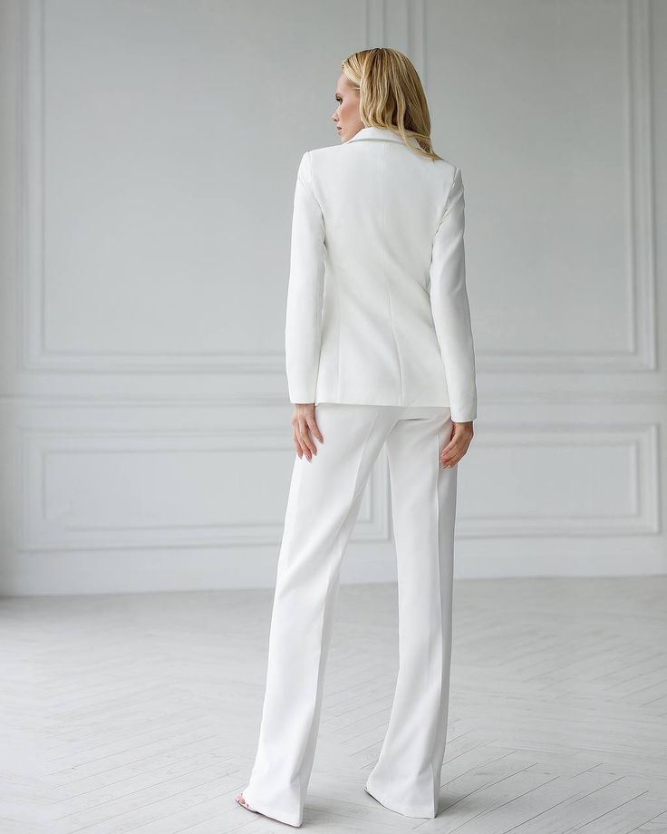 White Business Casual, Formal Pantsuit, Business Casual Blazer, Trouser Suit, Satin Blazer, Womens Suits, Suit For Women, Vest White, Casual Blazer