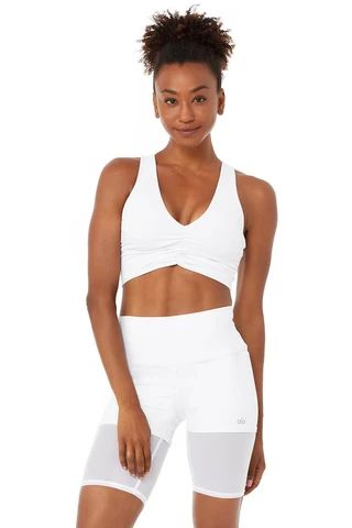 Alo Yoga | Yoga leggings, clothes, and accessories for studio to street Fitted White Sports Bra With Built-in Bra, White Crop Top Sports Bra With Built-in Support, White Crop Top Sports Bra With Built-in Bra, Fitted Crop Top With Built-in Bra For Light Exercise, White Bra-friendly Athleisure Crop Top, White Fitted Cropped Sports Bra, White Athleisure Crop Top Bra-friendly, Fitted Cropped Sports Bra For Light Exercise, Breathable White Crop Top For Yoga