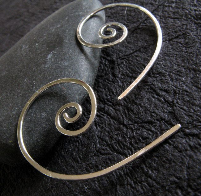 "These are our small open spiral hoop earrings, made from 20 gauge wire. Measures about 5/8\" diameter on the spiral and 1 1/8\" long We also offer a larger pair in our store. All of our jewelry will arrive boxed and ready to give as a gift. Made to order Larger pair crafted from 18 gauge... https://www.etsy.com/listing/62267488/open-spiral-hoop-earrings-handmade-from?ref=shop_home_active_3&frs=1 VISIT OUR SHOP: http://www.PoseidonsBooty.etsy.com SHOP POLICIES: http://www.etsy.com/shop/Posei Minimalist Sterling Silver Swirl Earrings, Minimalist Spiral Nickel-free Jewelry, Minimalist Nickel-free Spiral Jewelry, Minimalist Spiral Hoop Earrings Handmade, Handmade Minimalist Spiral Hoop Earrings, Minimalist Handmade Spiral Hoop Earrings, Minimalist Spiral Earrings With Ear Wire, Minimalist Spiral Nickel-free Earrings, Nickel-free Spiral Minimalist Earrings