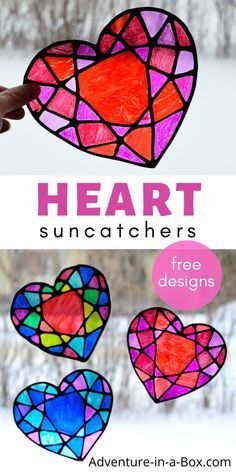 Make a stained glass heart suncatcher with kids and decorate your windows for Valentine's Day! Free printable template is included. #kidscrafts #suncatchers #valentinesdays Heart Suncatchers, Stained Glass Heart, Valentine Art Projects, Heart Suncatcher, Black Glue, February Crafts, Valentine's Day Crafts For Kids, Preschool Valentines, Valentine Activities