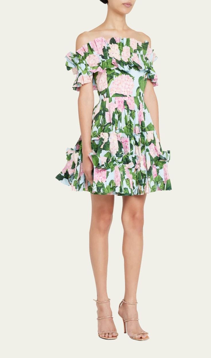 This dress is a must-have for those seeking a stylish party wear dress. The vibrant floral print exudes femininity and charm, while the cascading ruffle details add a playful touch. Gentle Dry Clean Only Colour may vary due to lighting on images. The product images (without model) are closest to the true colour of the product.Item runs true to size chart and is cut to suit our size chart. Please refer to our size chart for the best fit. Do not size up or down. Floral Print Frock, Feminine Party, Flower Midi Dress, Party Wear Dress, Stylish Party, Ruffle Mini Dress, Green Midi Dress, Feminine Design, Party Wear Dresses