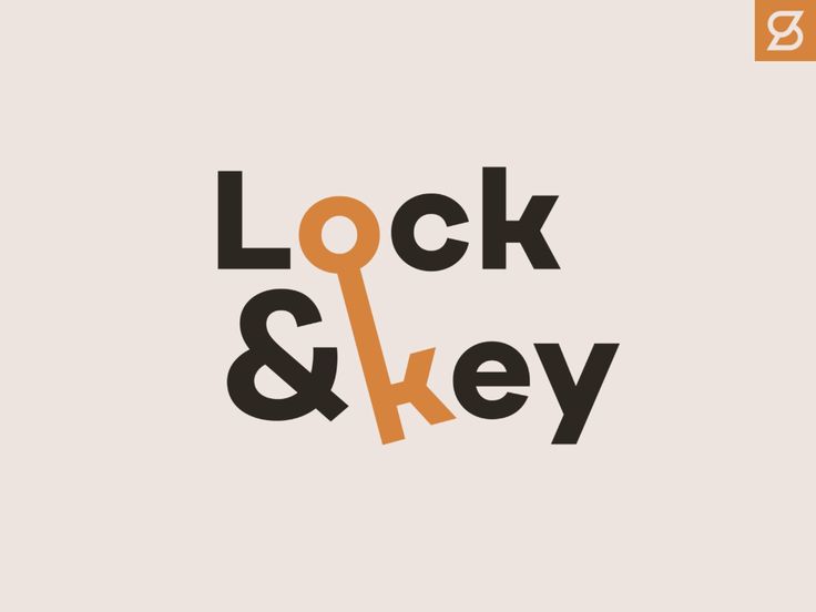 the words lock and key are shown in black, orange and white letters on a light gray background