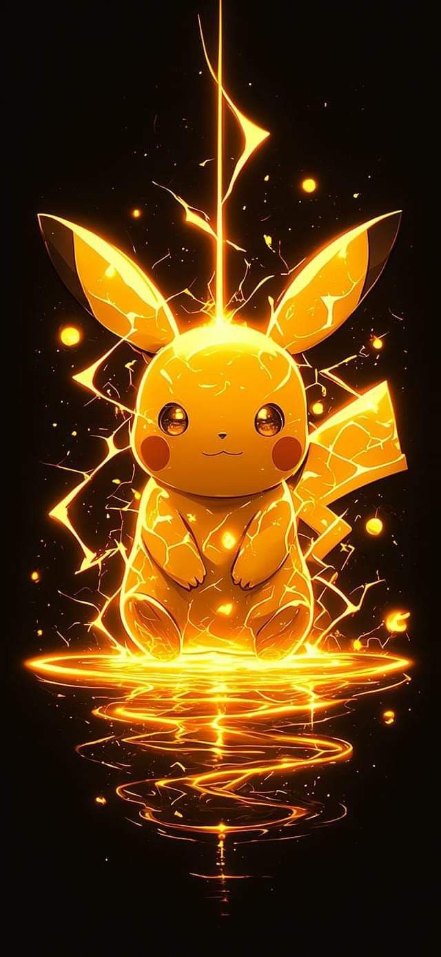 the pokemon pikachu is sitting in the water with his eyes closed and glowing