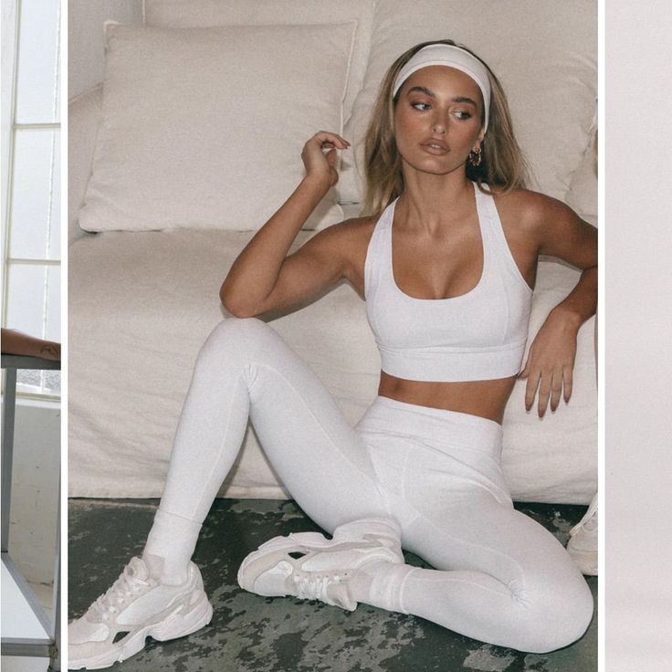 are a versatile and stylish addition to any woman's wardrobe. They can be dressed up or down, and they're perfect for any occasion. #whiteleggings #highwaistedleggings #leggings Wellness Girly, Bridal Workout, Gym Outfit Ideas, Pilates Outfits, Yoga Attire, Pilates Outfit, Black Crop Tee, Unique Workouts, Cute Gym Outfits