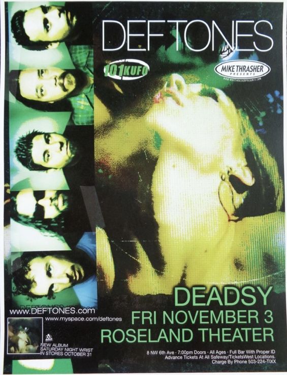 the poster for deftones's upcoming album, deadsyfri november 3, roseland theater