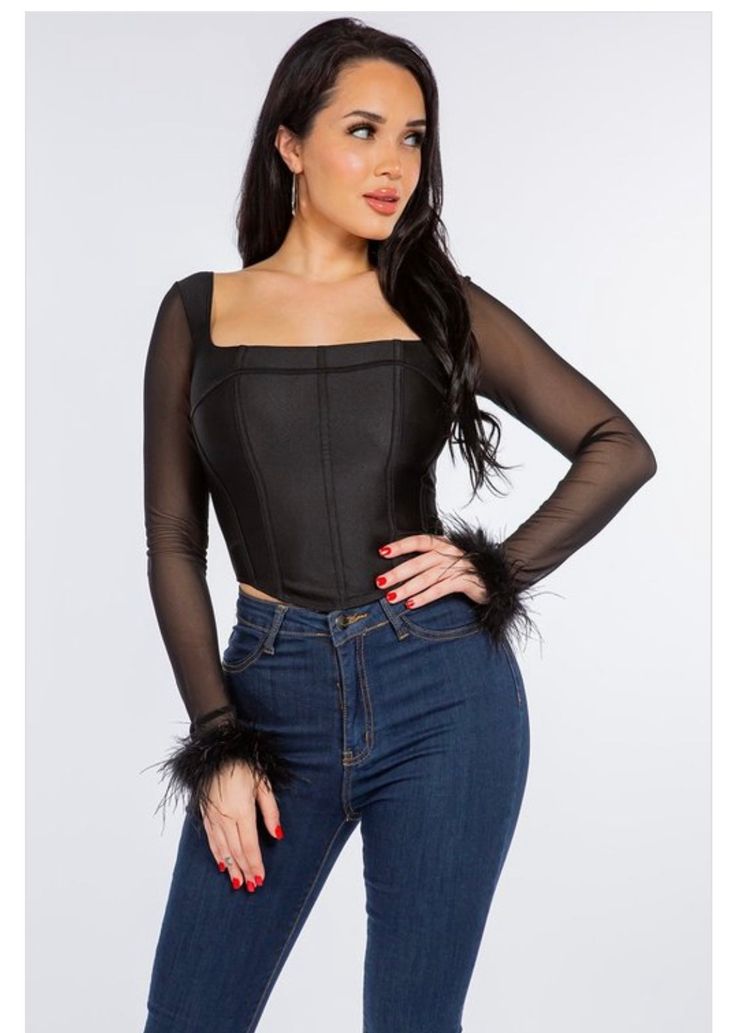 High quality stretchy fits amazing Mesh Long Sleeve Top, Black Long Sleeve Top, Mesh Long Sleeve, Fur Trim, Black Long Sleeve, Long Sleeve Top, Camisole Top, Long Sleeve Tops, Sleeve Top