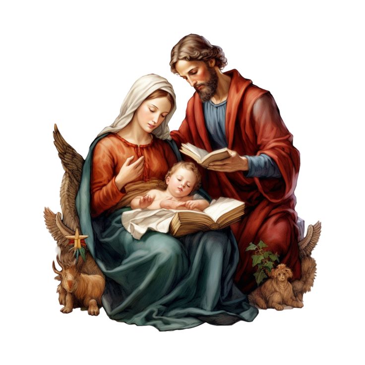 the virgin and child are reading a book