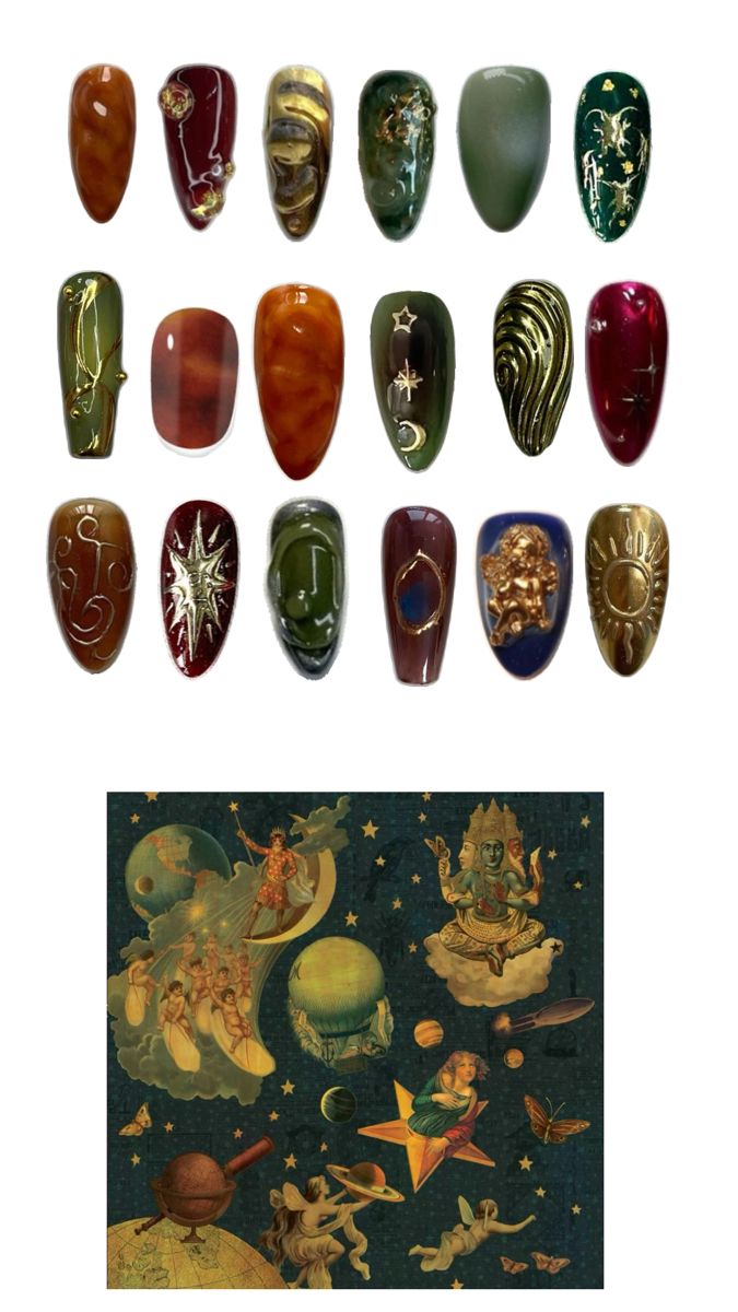 Mellon Collie and the Infinite Sadness album cover color nail set Mellon Collie And The Infinite, The Smashing Pumpkins, Witchy Nails, Punk Nails, Pumpkin Nails, Pretty Gel Nails, Smashing Pumpkins, Cool Nails, Funky Nails