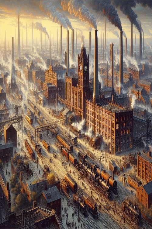 Revolutionary Industrial District Check more: https://paintlyx.com/revolutionary-industrial-district/ London Industrial Revolution, Industrial Revolution Aesthetic, Industrial Revolution Art, Factory Sketch, Green Kingdom, Evolution Art, Revolution Art, Industrial City, Architecture Mapping