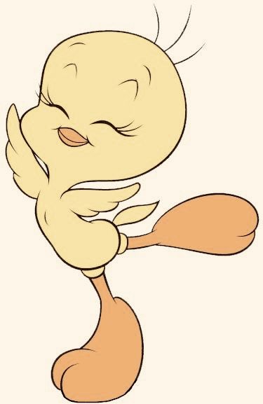 a cartoon bird with its eyes closed and hands behind it's back, as if he