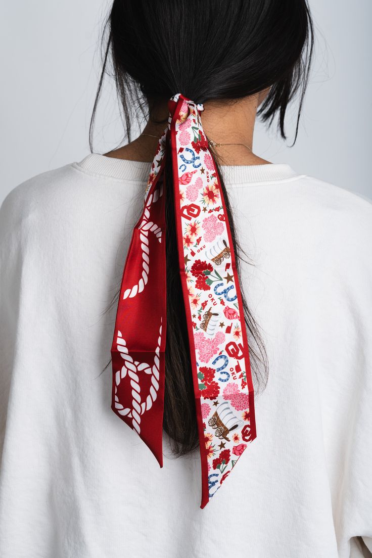 OU Oklahoma Sooners twilly scarf scarf Crimson | Lush Fashion Lounge Trendy Oklahoma University Sooners Apparel & Cute Gameday T-Shirts Bandana Print Silk Scarf As Gift, Silk Scarf With Bandana Print As Gift, Red Scarves For Spring Gifts, Red Scarves As Spring Gifts, Red Scarf As A Spring Gift, Red Scarf For Spring Gift, Casual Spring Scarves For Gifts, Casual Spring Scarves For Gift, Trendy Spring Neckwear For Gifts