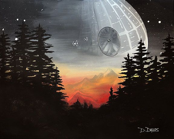 Star Wars Painting Easy, Simple Star Wars Painting, Star Wars Painting Ideas, Star Wars Acrylic Painting Easy, Starwars Landscape Art, Star Wars Watercolor Painting Easy, Star Wars Landscape Painting, Starwars Canvas Painting, Star Wars Canvas Painting