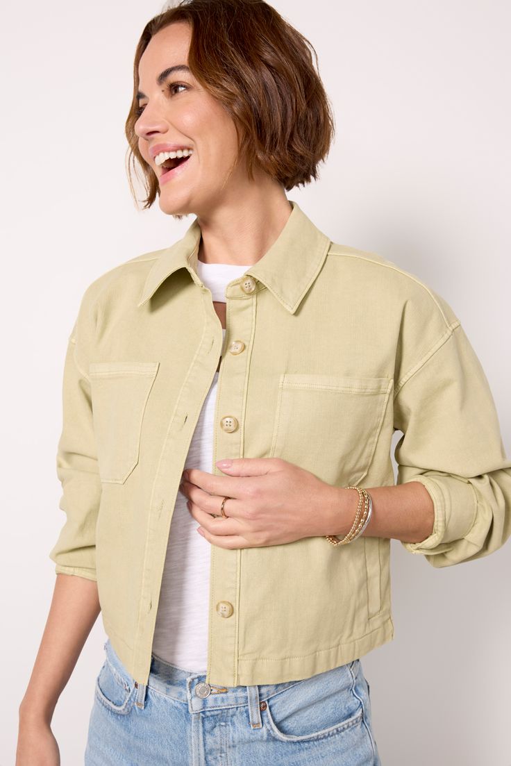 Top off your look with the Connor Shacket by Paige. Designed with a cropped length, this stylish shirt jacket features a front button closure, chest pockets, and a pleated back detail—perfect for layering with tees, tanks, and dresses. Europe Fits, Cropped Shacket, Inside Out Style, Linen Crops, Feminine Blouses, Exclusive Dress, Brand Style Guide, Fashion 101, Stylish Shirt