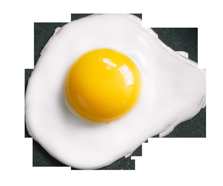 an egg is in the shape of a fried egg on a white background, top view