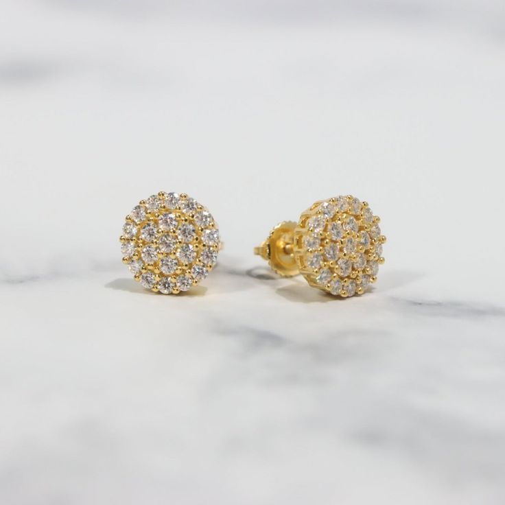 Detials: Material: 10K Gold/White Gold/Rose Gold plating over .925 Sterling Silver base. Stone: VVS Moissanite Size: 10.5mm(W) Gold Earrings Studs, 10k Gold, Gold Rose, Gold Plating, Rose Gold Plates, Gold Earrings, Gold Plate, Jewelry Earrings, 925 Sterling Silver