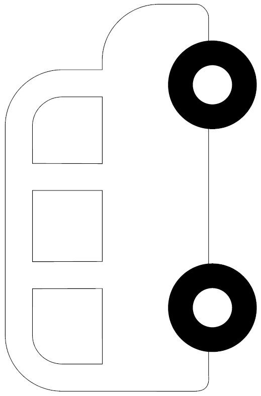 the front end of a car with two black circles on it and one white circle at the top