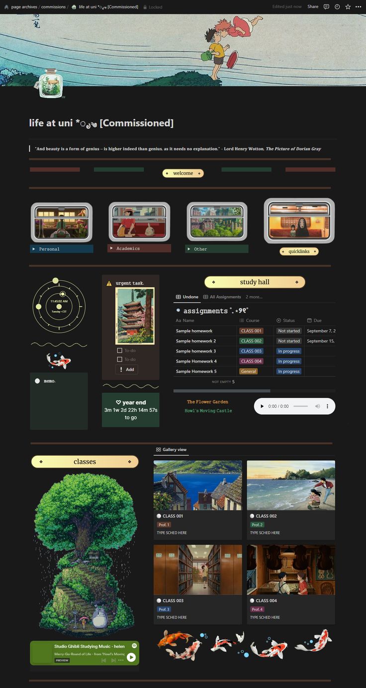 an image of a web page with many different things on it, including fish and trees