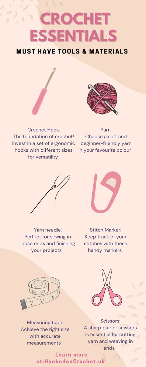 an info sheet with instructions on how to use crochet essentials for knitting