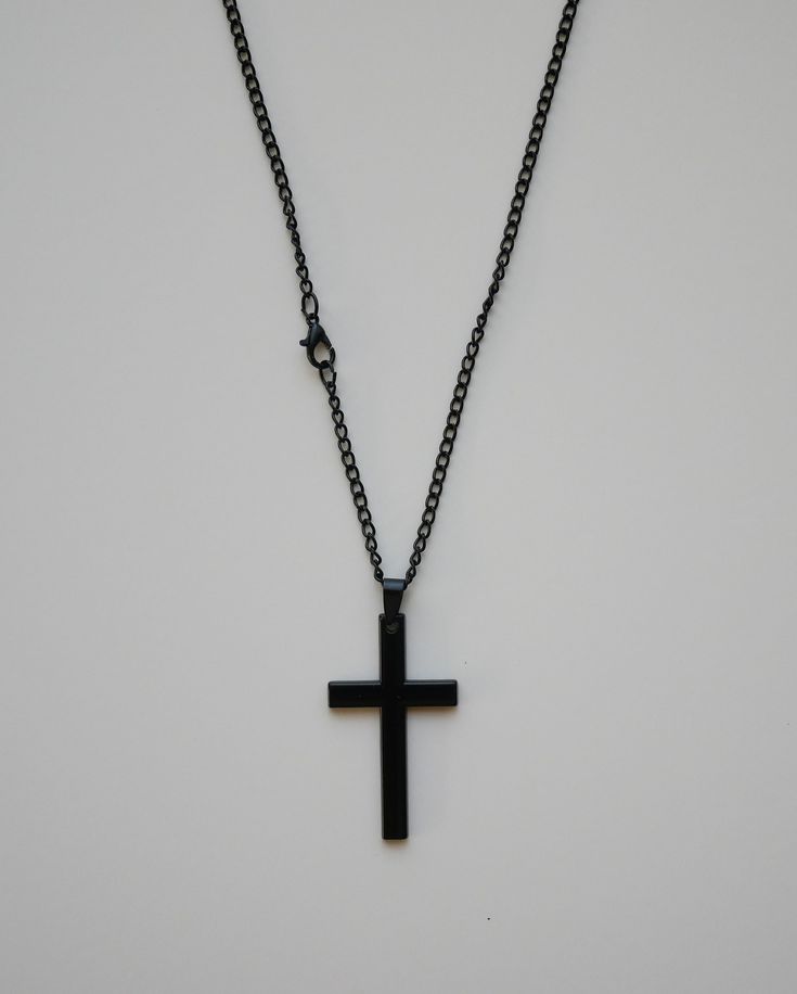 "Black Cross Pendant with Black Chain DIMENSIONS: This Cross measures 1-7/8\" H x 1\" W MATERIAL: Black tone zinc alloy CHAIN: Length of chain is 22\" long Come Visit Us at Our New Store! Please feel free to email me with questions about this item. Also please check my other listings. I am always available to answer your questions promptly. Buy from us with confidence." Black Metal Cross Chain Necklace, Black Cross Chain Necklace Gift, Black Cross Chain Necklace As Gift, Gift Black Cross Chain Necklace, Black Metal Cross Necklace With Adjustable Chain, Black Metal Cross Necklace, Black Metal Cross Pendant Necklace, Black Cross Jewelry With Adjustable Chain, Black Metal Jewelry With Adjustable Chain