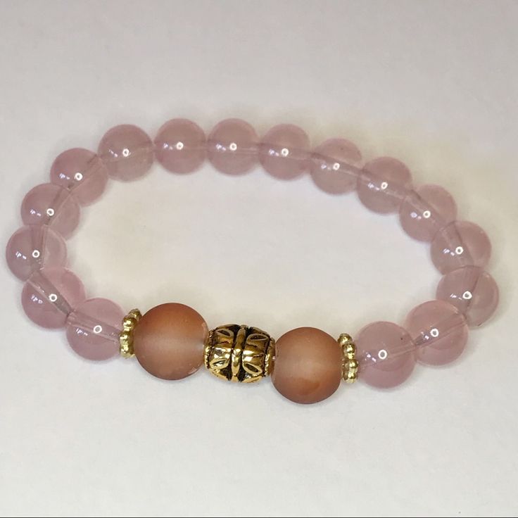 Stretch Bracelet Made With 10mm Rose Quartz And 12mm Sand Beach Glass Beads. My Jewelry, Glass Bracelet, Beach Glass, Beach Sand, Stretch Bracelet, White Silver, Stretch Bracelets, Womens Jewelry Bracelets, Bracelet Making