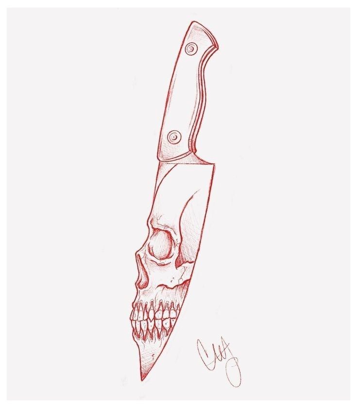 a drawing of a knife with a skull on it