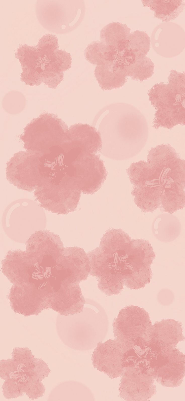 pink flowers and bubbles on a light pink background