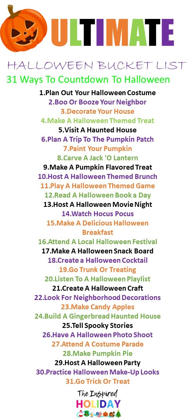 the ultimate halloween bucket list for kids to use in their homes and school projects, including activities