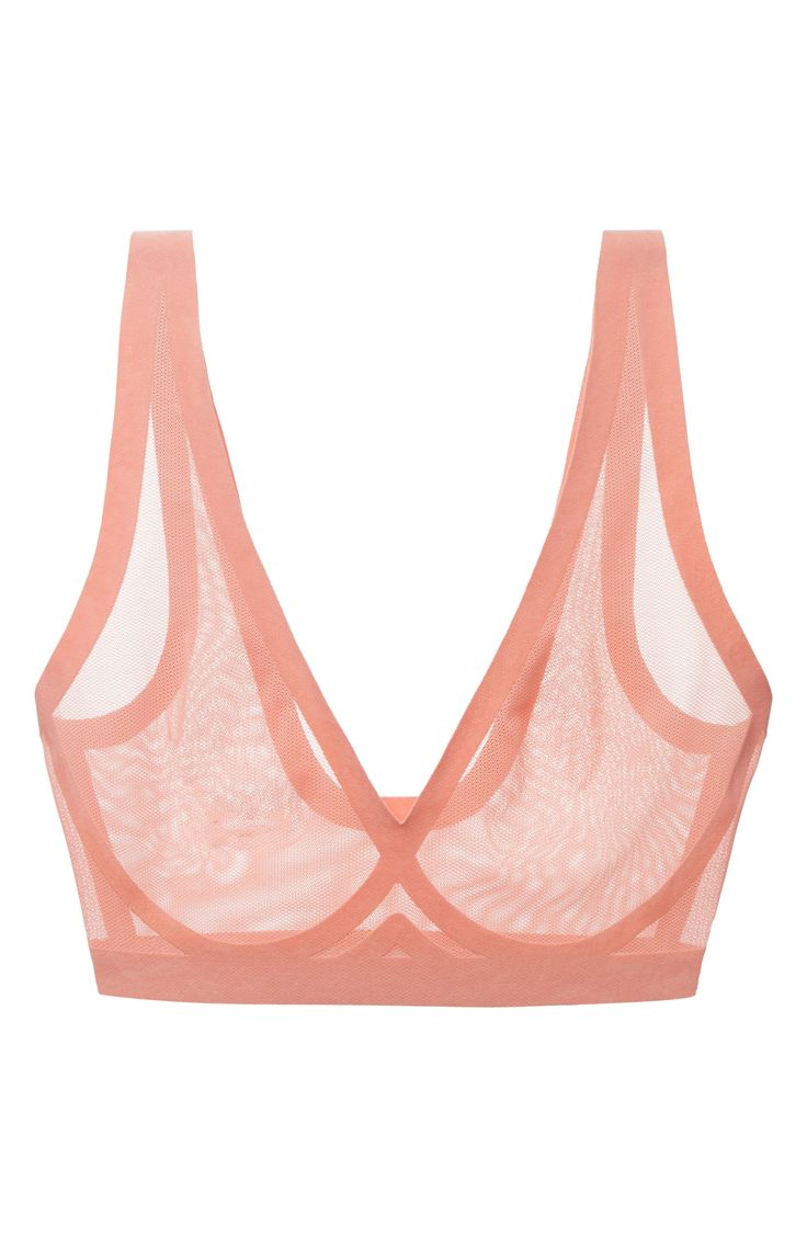 Sheer mesh lends breathable comfort to this soft bralette made for everyday wear. Elasticized straps 82% nylon, 18% spandex Machine wash, tumble dry Imported Sheer Mesh Underwire Bra, Summer Mesh Bra, Sheer Full Coverage Stretch Bra, Summer Sheer Full Coverage Bra, Stretch Underwire Crop Top With Removable Bra Pads, Stretch Crop Top With Underwire And Removable Bra Pads, Seamless Full Coverage Mesh Bra, Stretch Mesh Bra With Mesh Back, Low-cut Nylon Bra With Built-in Support